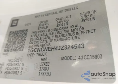 2018 Chevrolet Silverado 1500 Wt from USA, damaged, VIN 1GCNCNEH4JZ324543